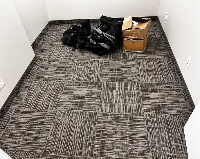 commercial carpet tiles professionally installed in office in South London Ontario after renovation