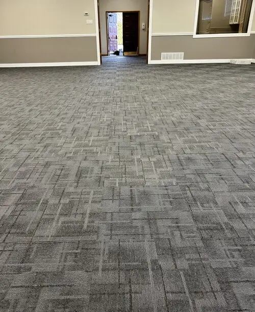 Newly installed carpet tiles after professional installation in London, Ontario