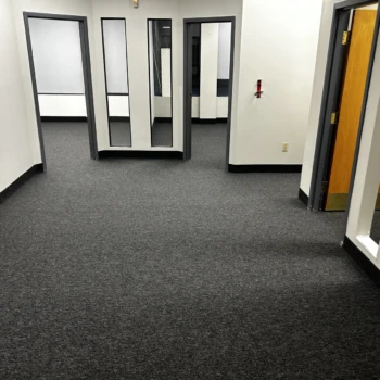 Uplink 20 commercial carpet installed wall-to-wall in office space in Downtown London Ontario, durable and professional flooring.