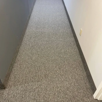 Streaming carpet in Aspect color close up in hallway – commercial carpet installation, London Ontario.