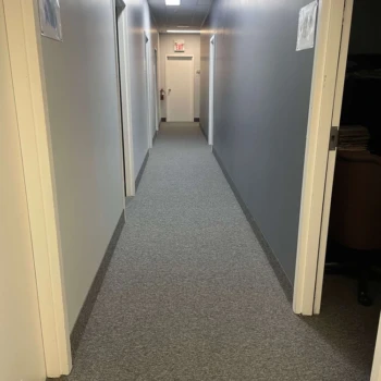 Streaming carpet in Aspect color installed in hallway – durable commercial carpet, London Ontario.