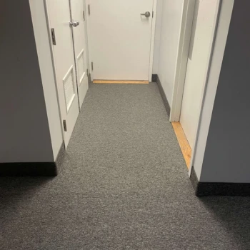 Streaming Aspect commercial carpet installed at rehab center entrance, London Ontario – durable healthcare facility carpet.