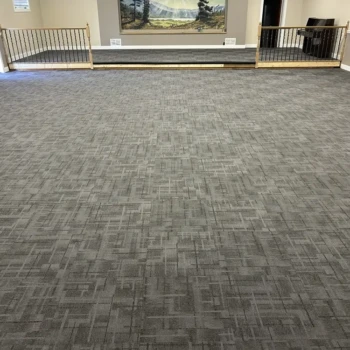 Crosswinds commercial carpet tile installed in church space East London Ontario durable office carpet tile flooring for high traffic areas.