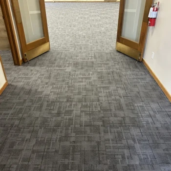 Crosswinds carpet tile installation in church interior East London Ontario commercial carpet tile flooring project by Master Carpet.