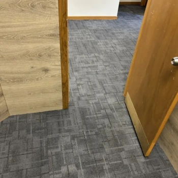 Crosswinds carpet tile pattern detail in church East London Ontario commercial modular carpet tile flooring with modern textured design.